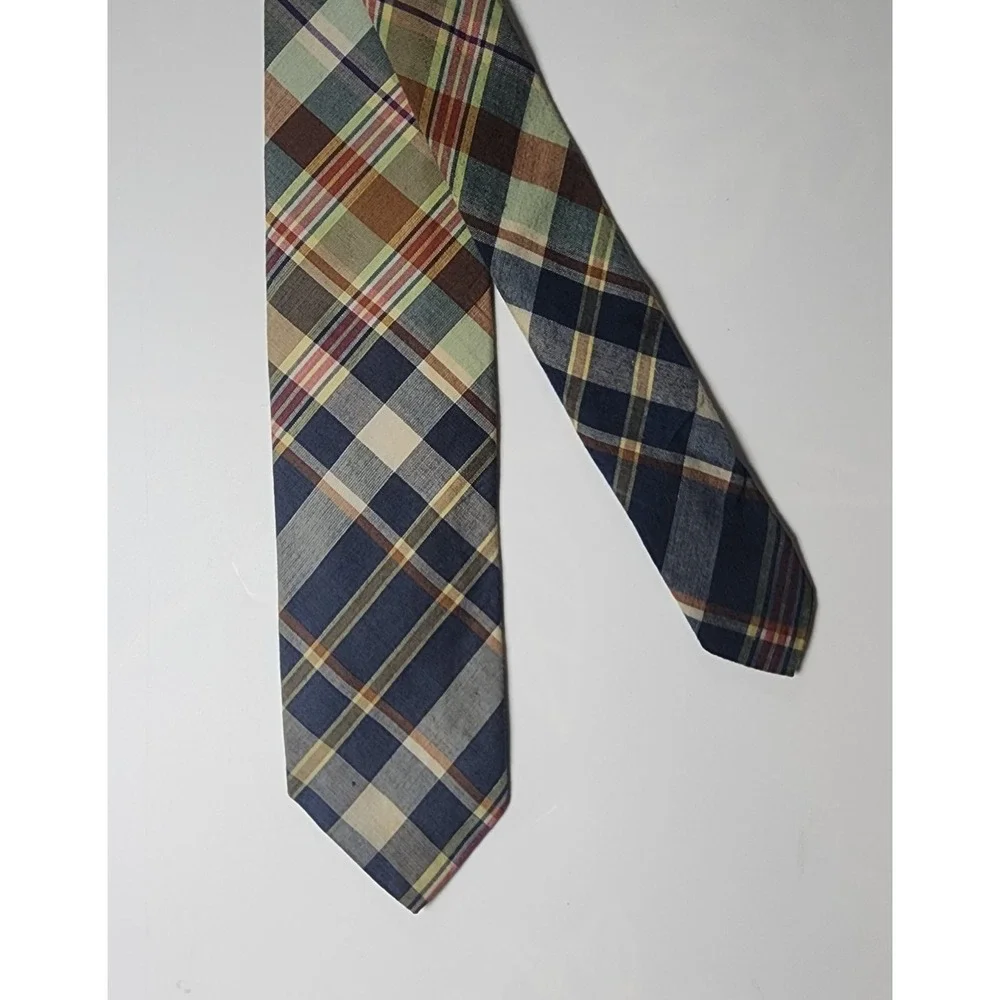 Polo Ralph Lauren Men's Tie Blue Brown Made in Italy Cotton Necktie Handmade Vtg
